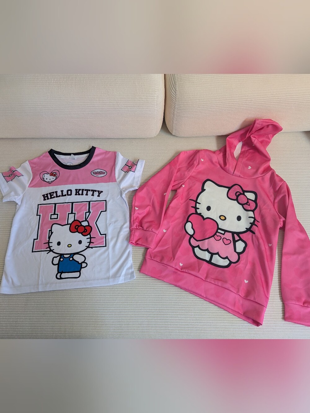 Hello Kitty Pink & White Short Sleeve Tee and Pink Hoodie Set